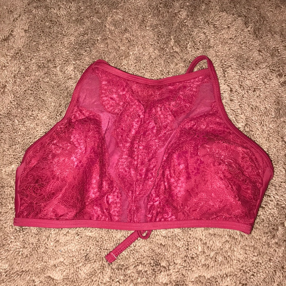 Red with lace front bathing suit top