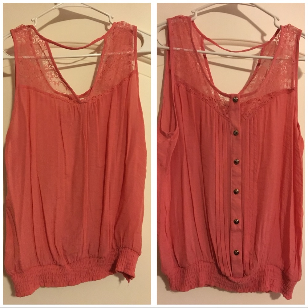 Coral blouse with lace detailing