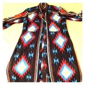 Long Aztec print button down