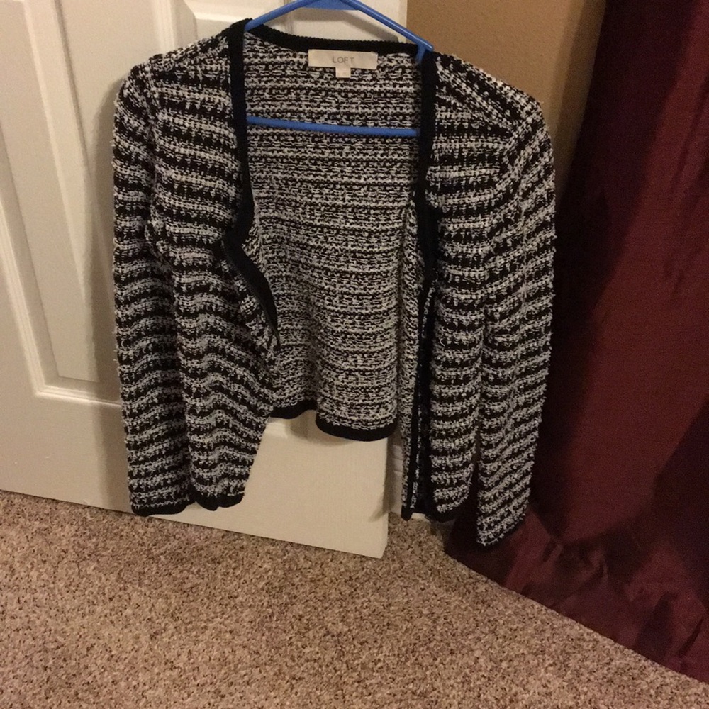 Loft Black and White Zip Up Blazer