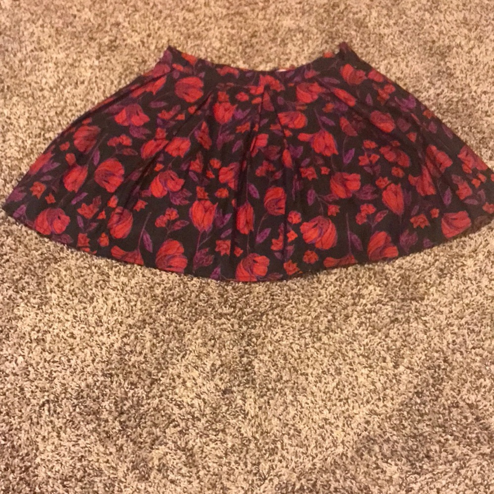 Black floral, mini skirt.