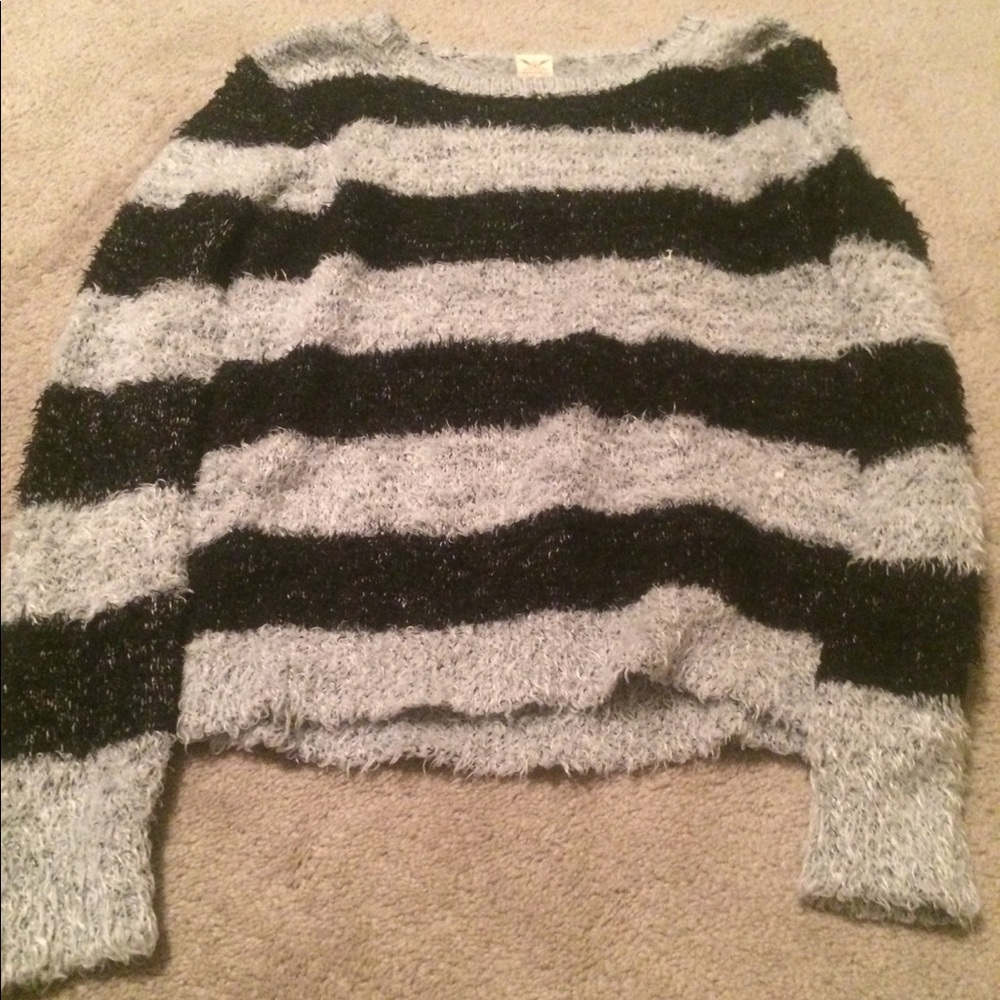 Grey-Black Stripe Fuzzy Sweater