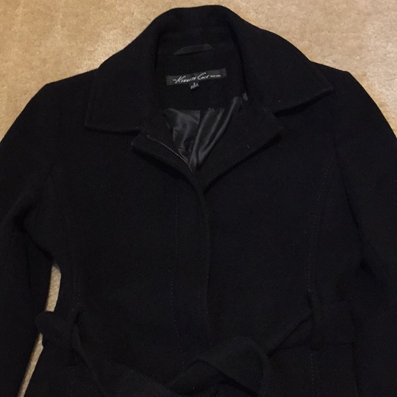Black wool Kenneth Cole trench coat with belt - Picture 2 of 5