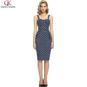 NWOT Pinup Girl Bodycon Navy Blue Dot Dress