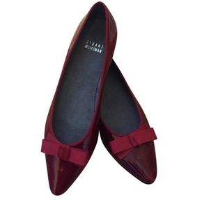 Stuart Weitzman Red Patent Leather Bow Flats