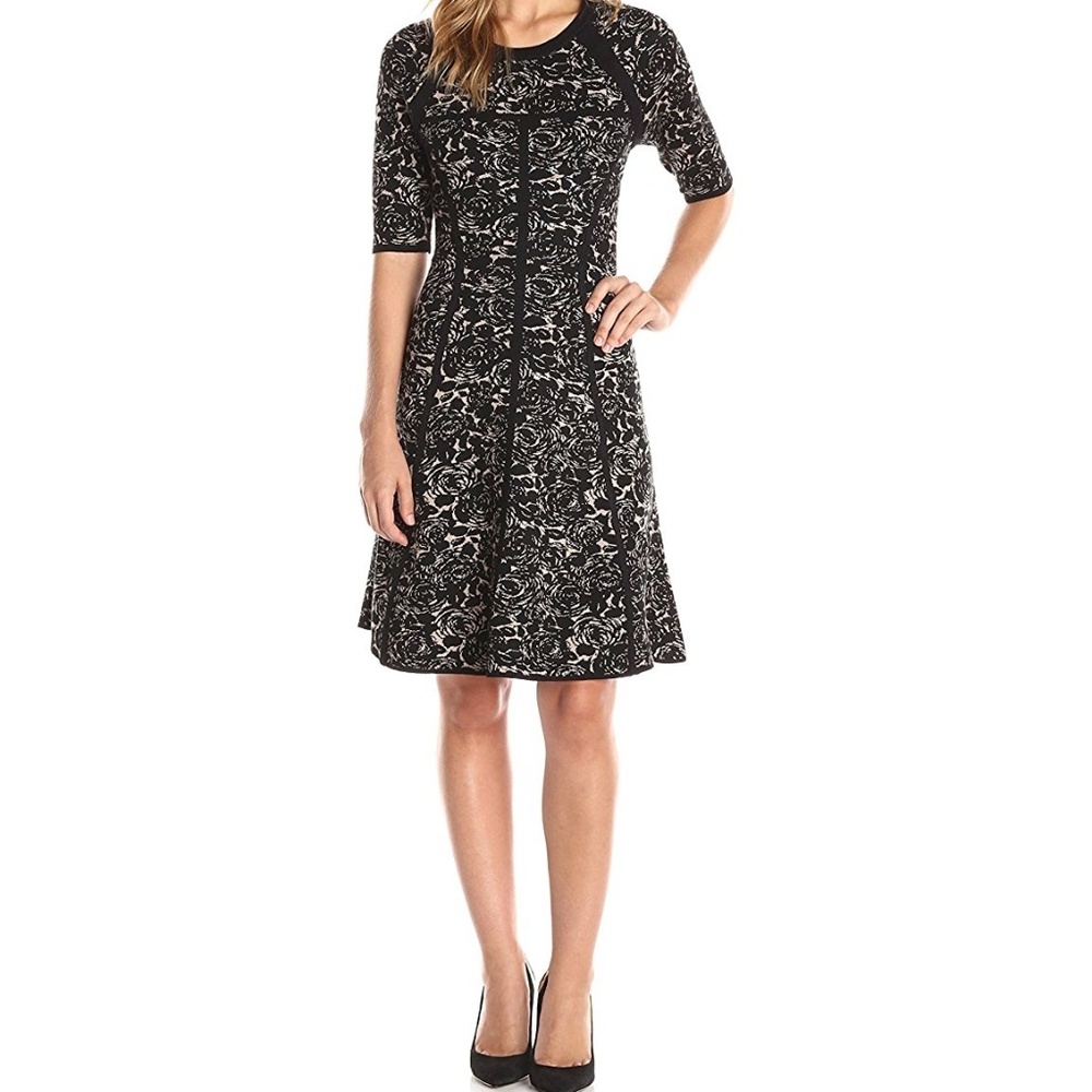 Floral print fit and flare sweater dress