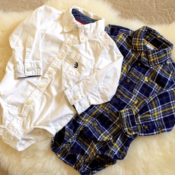 2 Carter's Dress Shirt Button Down Bodysuits - Picture 1 of 8