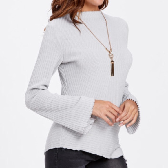 Fluted Sleeve Asymmetric Ribbed Top. - Picture 4 of 6