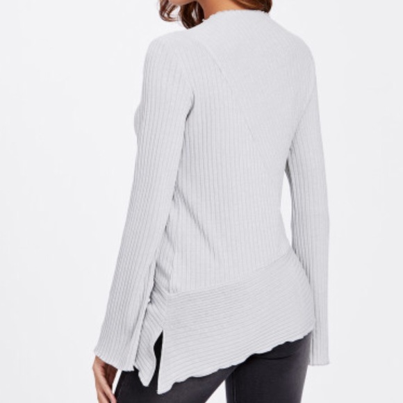 Fluted Sleeve Asymmetric Ribbed Top. - Picture 2 of 6