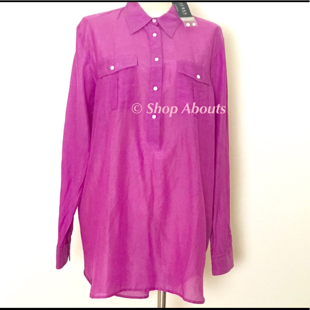 Ralph Lauren Pink Silk Cotton Henley Tunic Top