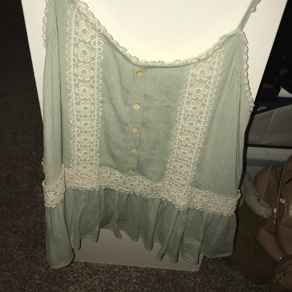 Light green floral imprint top