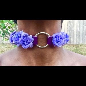 Purple Leather Floral Choker