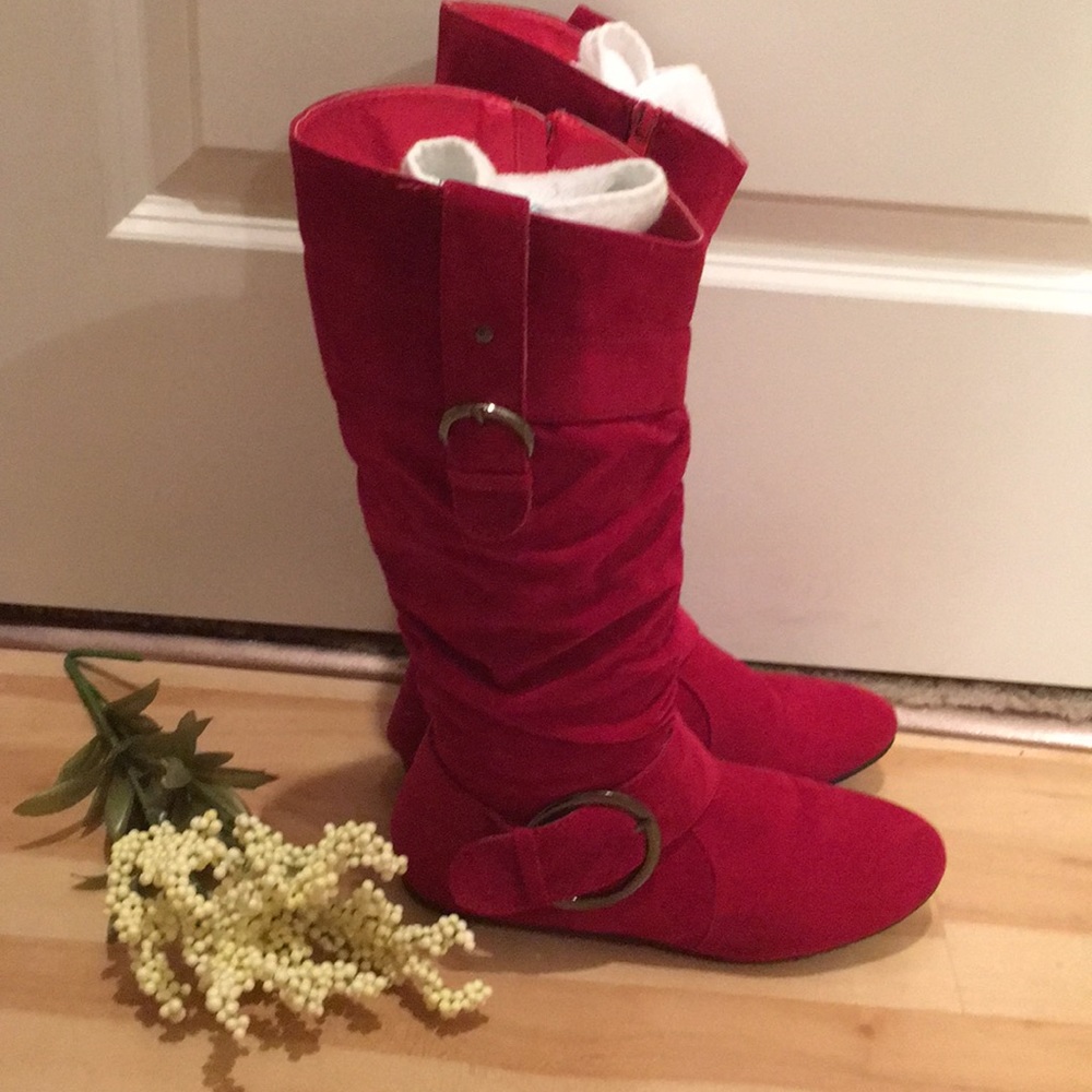 Charming Charlie Red Velvet Like Boots