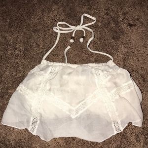 High neck white bikini top