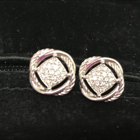 📌📌SOLD 📌David Yurman Pave Diamond Silver Studs - Picture 2 of 8