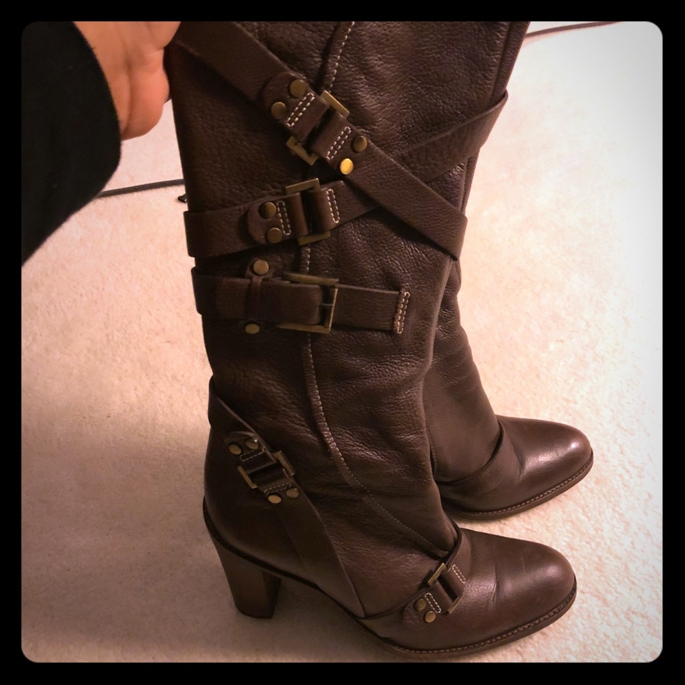 Timeless BCBG brown buckle boots size 10