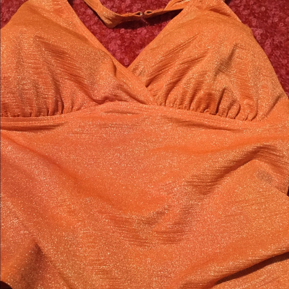 🏖️ MOSSIMO HALTER SWIMSUIT TOP ONLY  😉  NO BOTTOMS 😱  Orange XL-2X