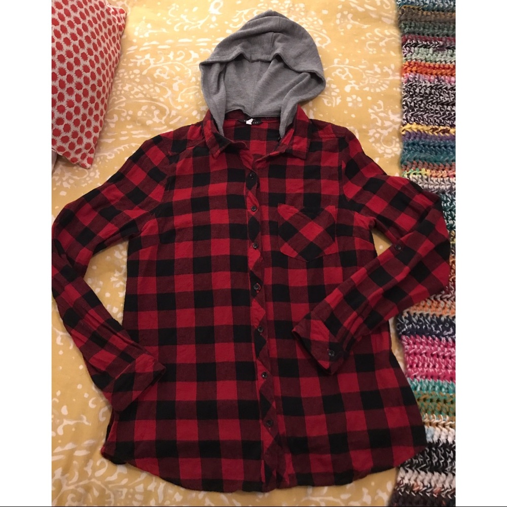 Buffalo plaid hooded flannel