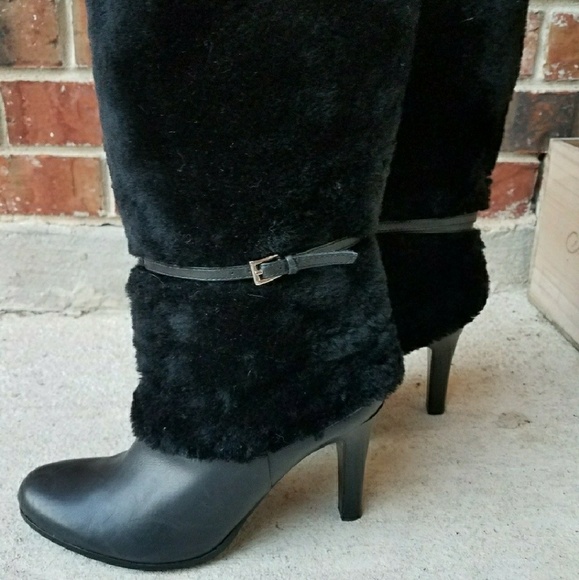 ❌SOLD Ralph Lauren Fur Black Leather Boots - Picture 3 of 8