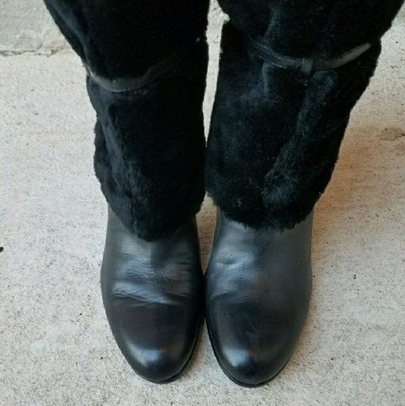 ❌SOLD Ralph Lauren Fur Black Leather Boots - Picture 4 of 8
