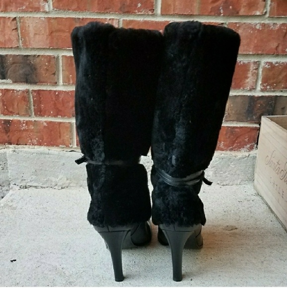 ❌SOLD Ralph Lauren Fur Black Leather Boots - Picture 5 of 8
