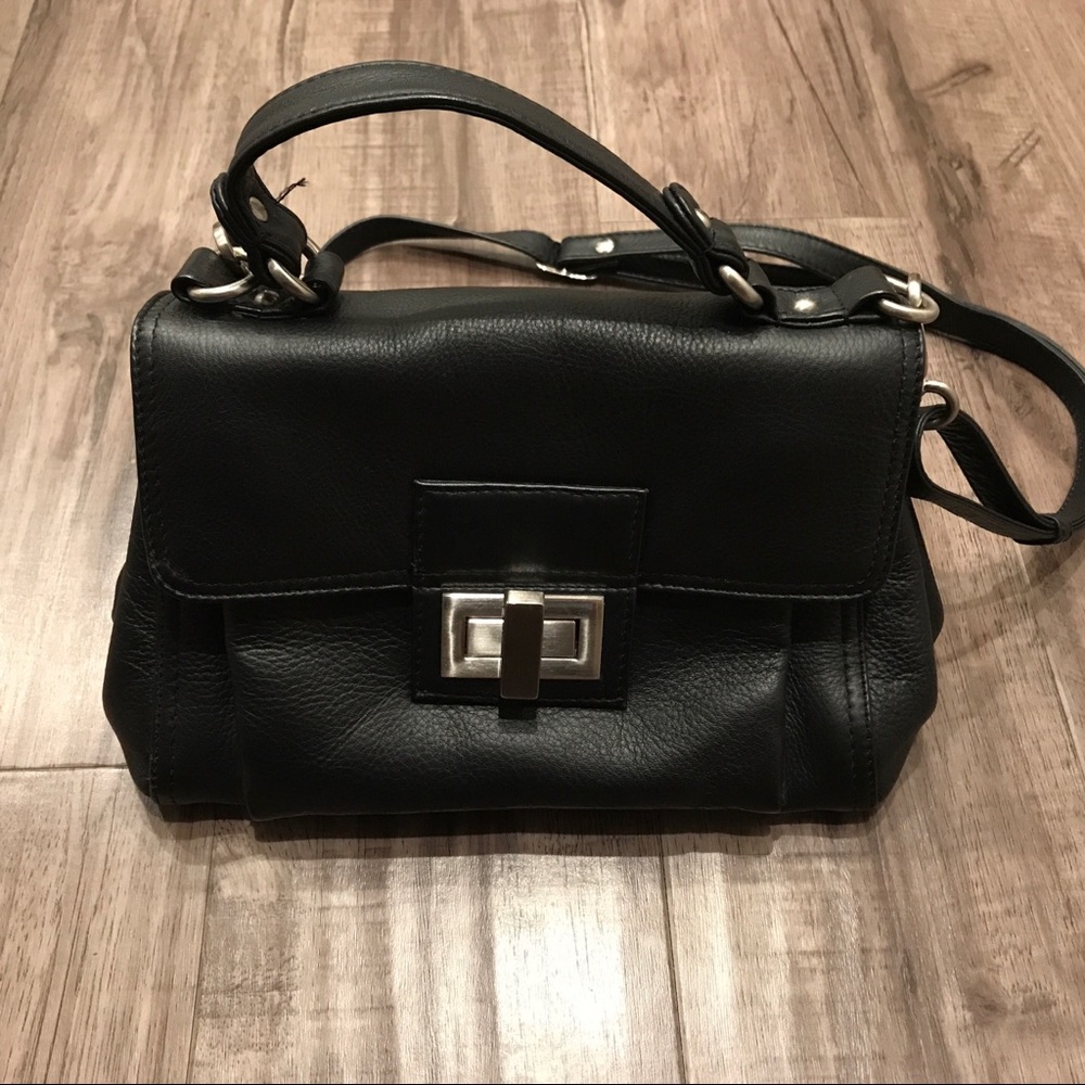 Small black leather handbag