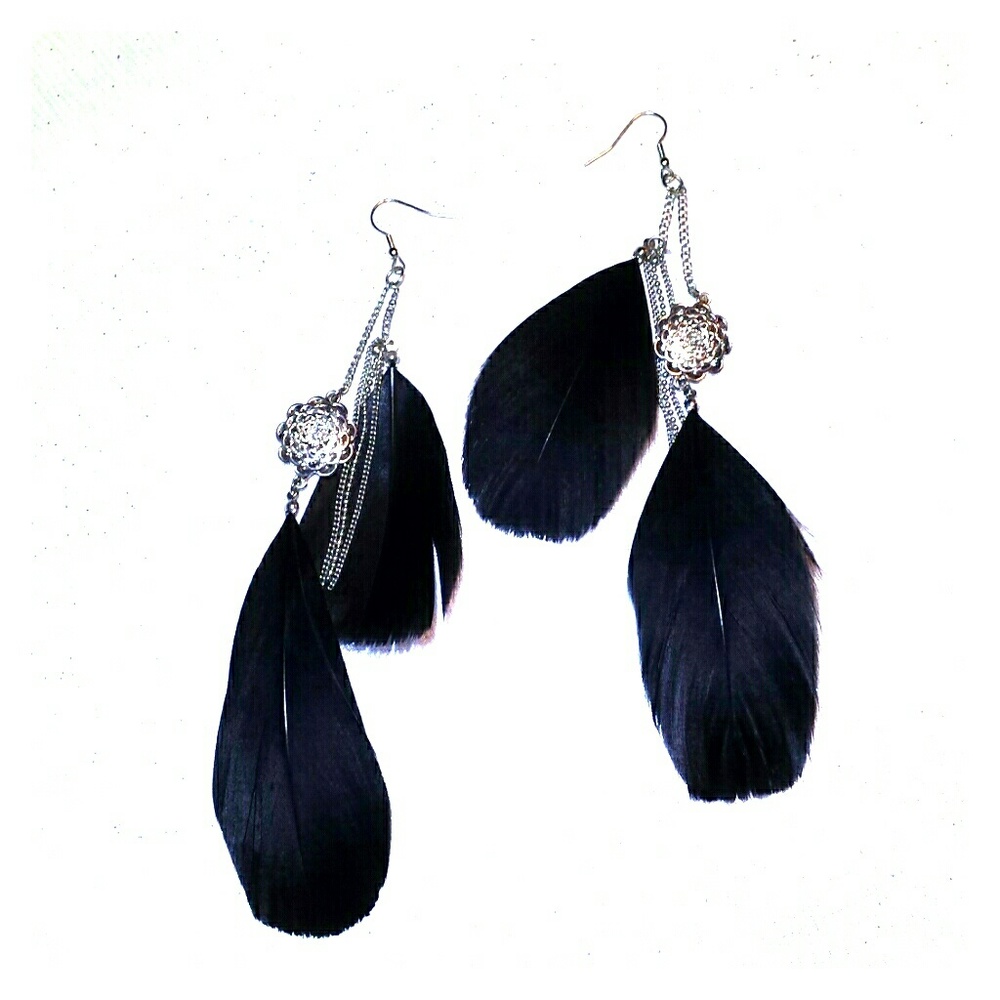 Black feather earrings