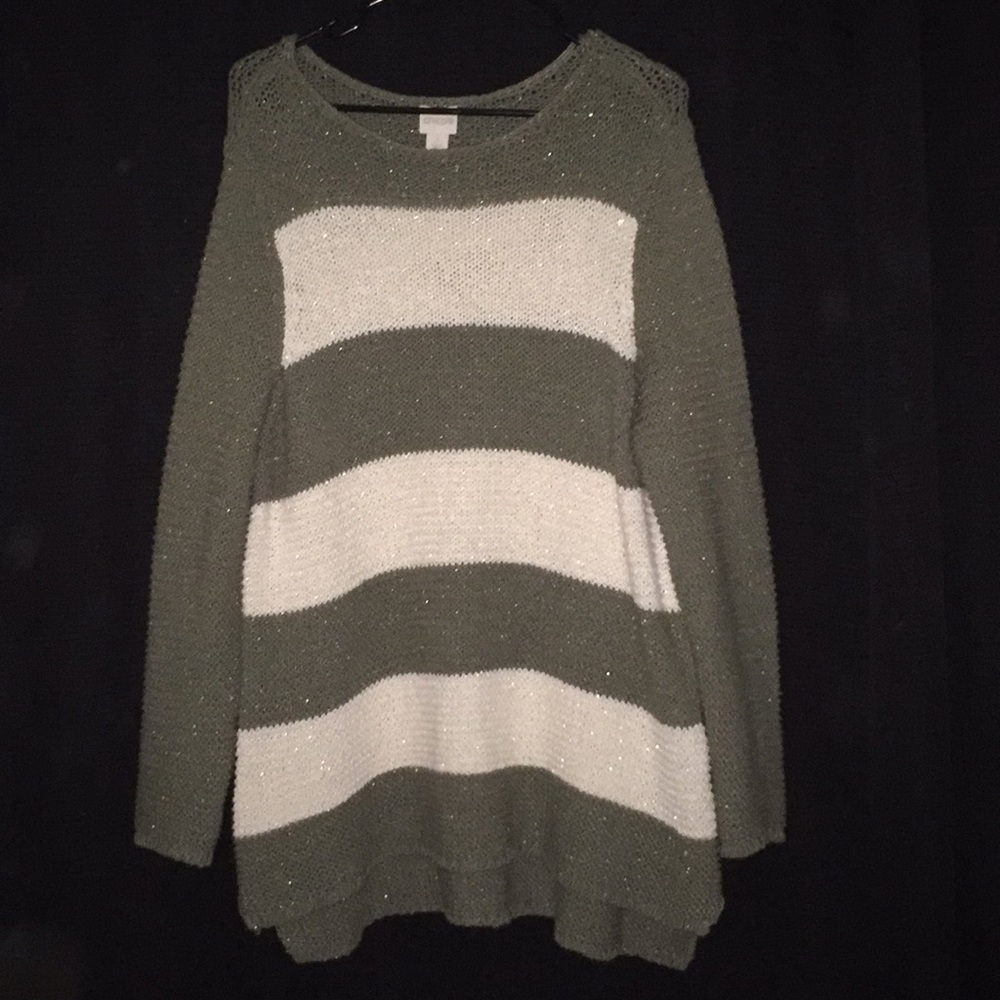 Olive Green/White Striped Chico's Sweater