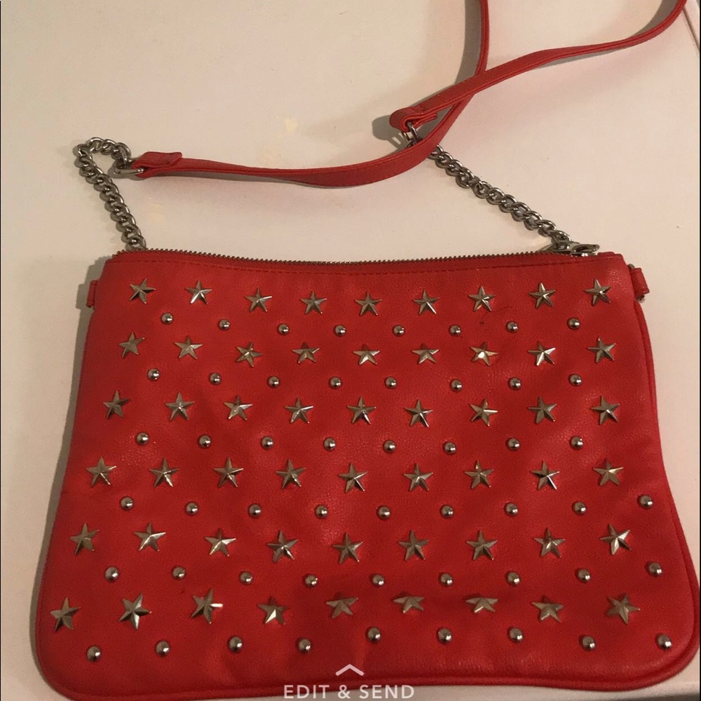 A red statement purse