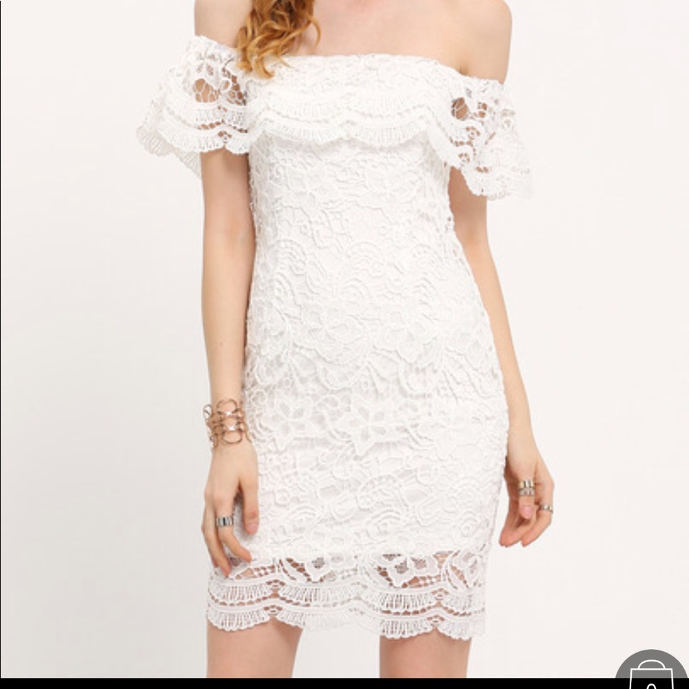 Off shoulder lace little white dress