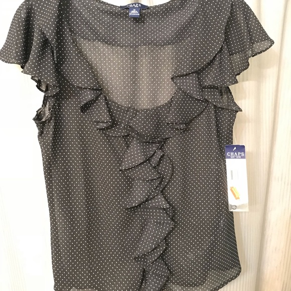 Sheer black with white dots cute Chaps blouse - Picture 1 of 4