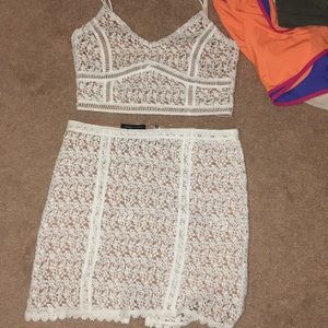 Two piece white and nude lace set