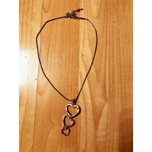 Pink gemmed 3 heart necklace