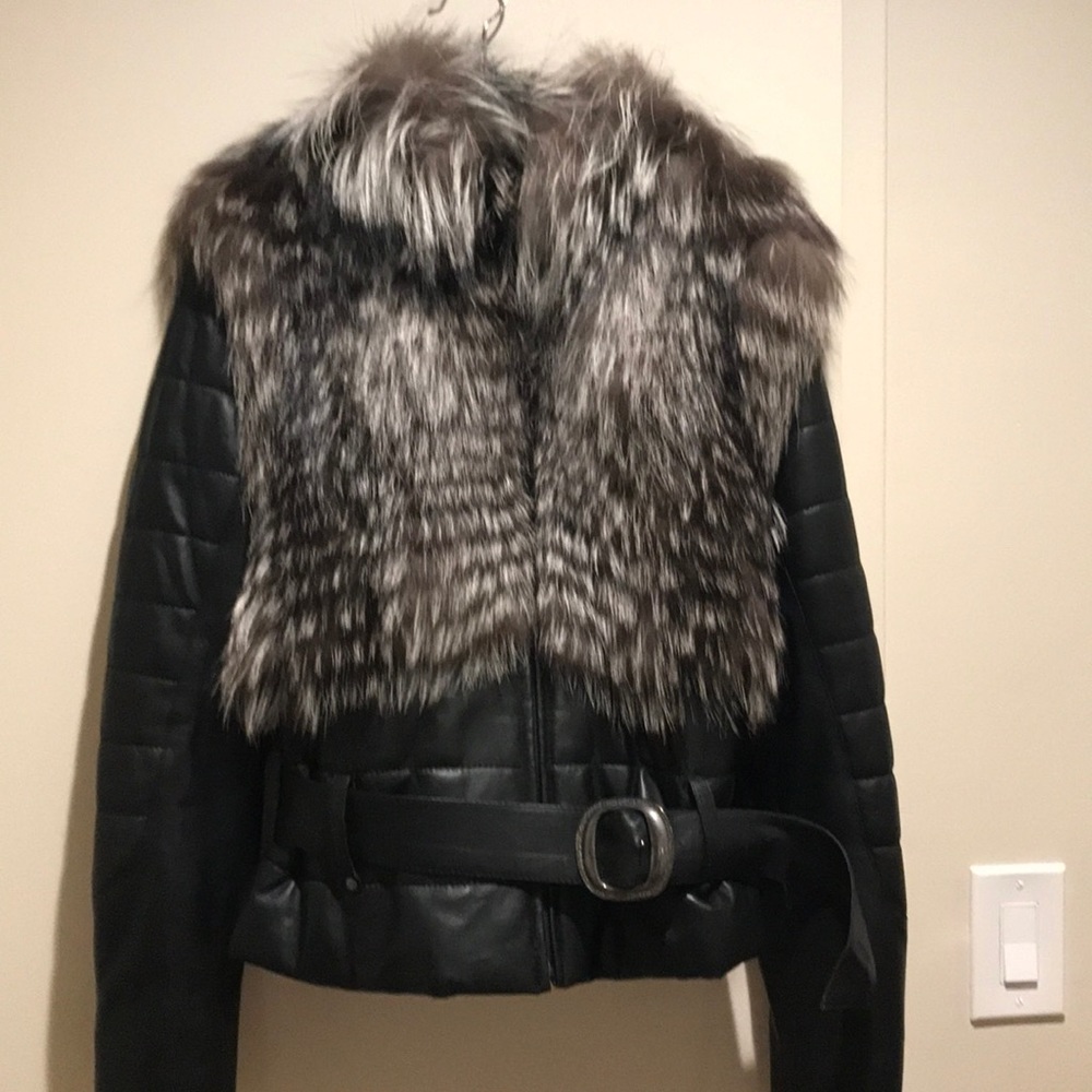 Lamb Leather Jacket with silver fox Fur