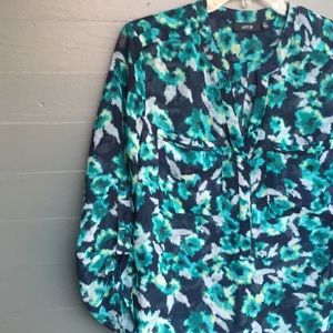 Sheer black & teal top