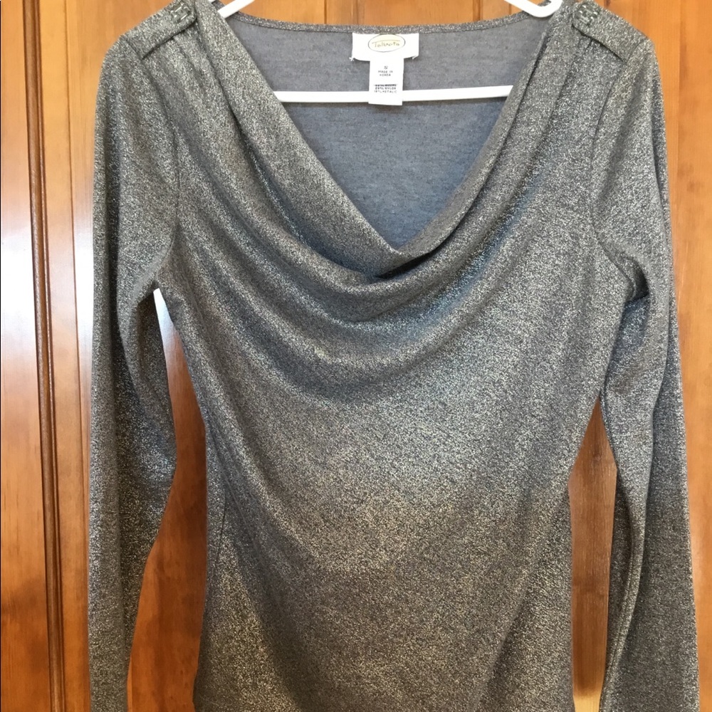 Talbots sparkly draped neck top.