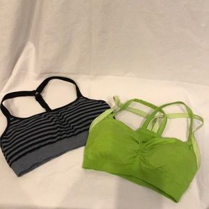 Two Athleta Small Sports Bras in Green & Black