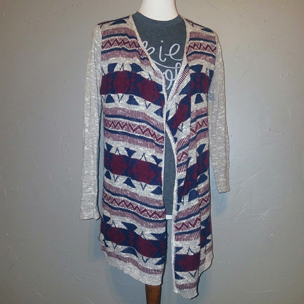 Navy White Tribal Aztec Southwest Cardigan Sweater