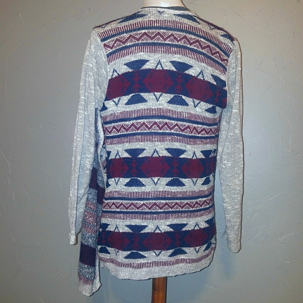 Navy White Tribal Aztec Southwest Cardigan Sweater - Picture 2 of 4