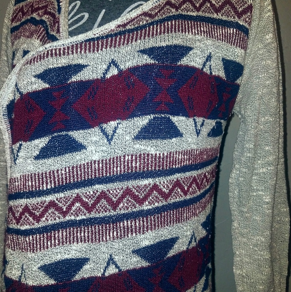 Navy White Tribal Aztec Southwest Cardigan Sweater - Picture 4 of 4
