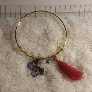 NWT Butterfly tassel charm adjustable Bangle
