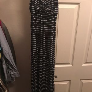 Blue and white striped maxi dress