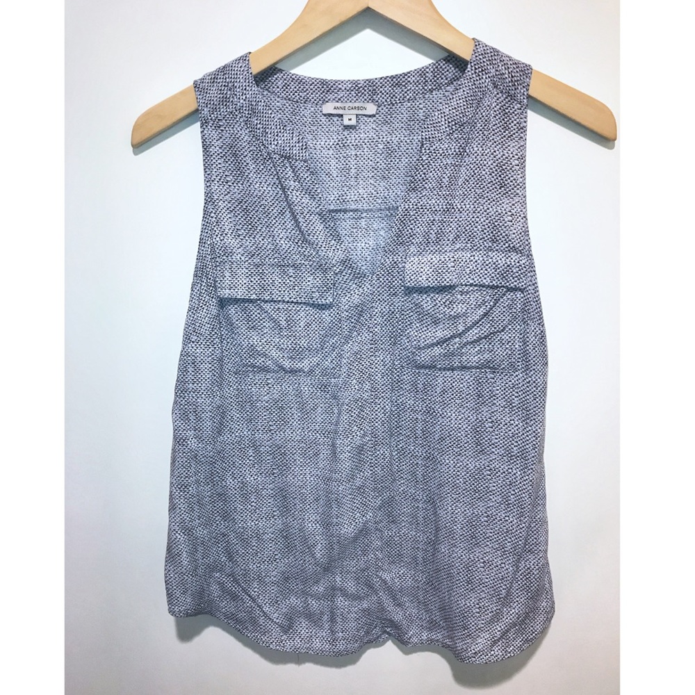 Anne Carson sleeveless grey print blouse
