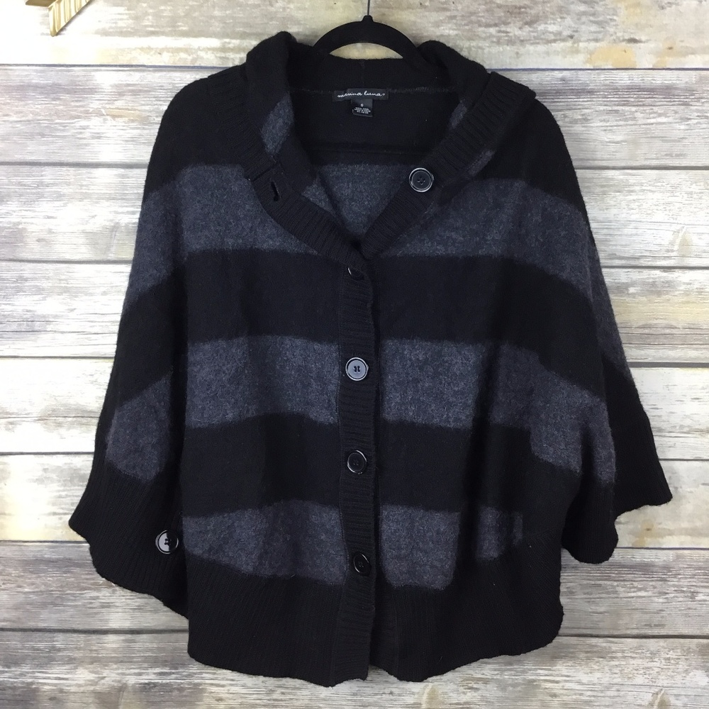 Marina Luna Striped Wool Hooded Cape Sweater M