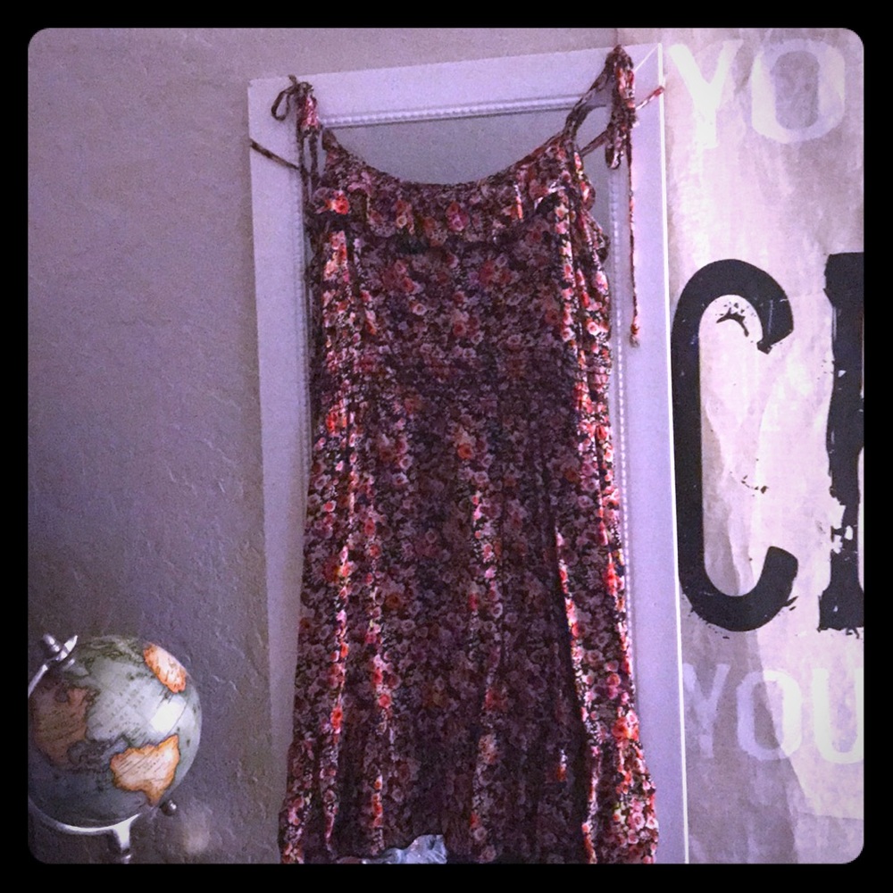 Mini flowered dress; cotton, rayon, and polyester