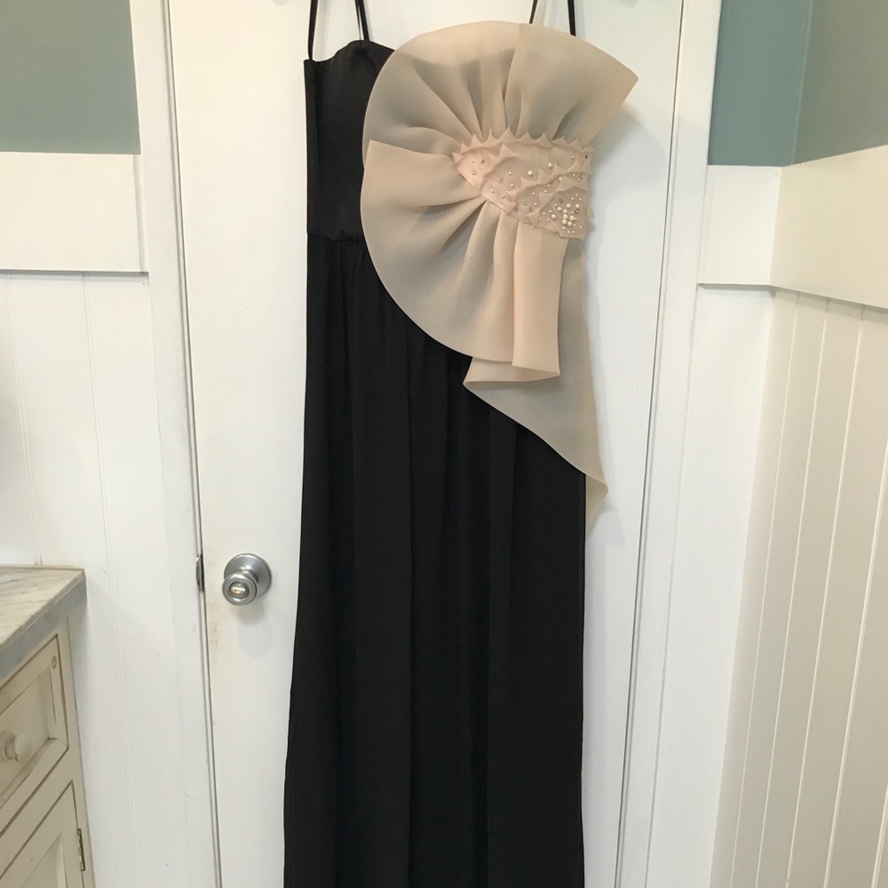 Black Gown with Classy Cream & Bead Detailing