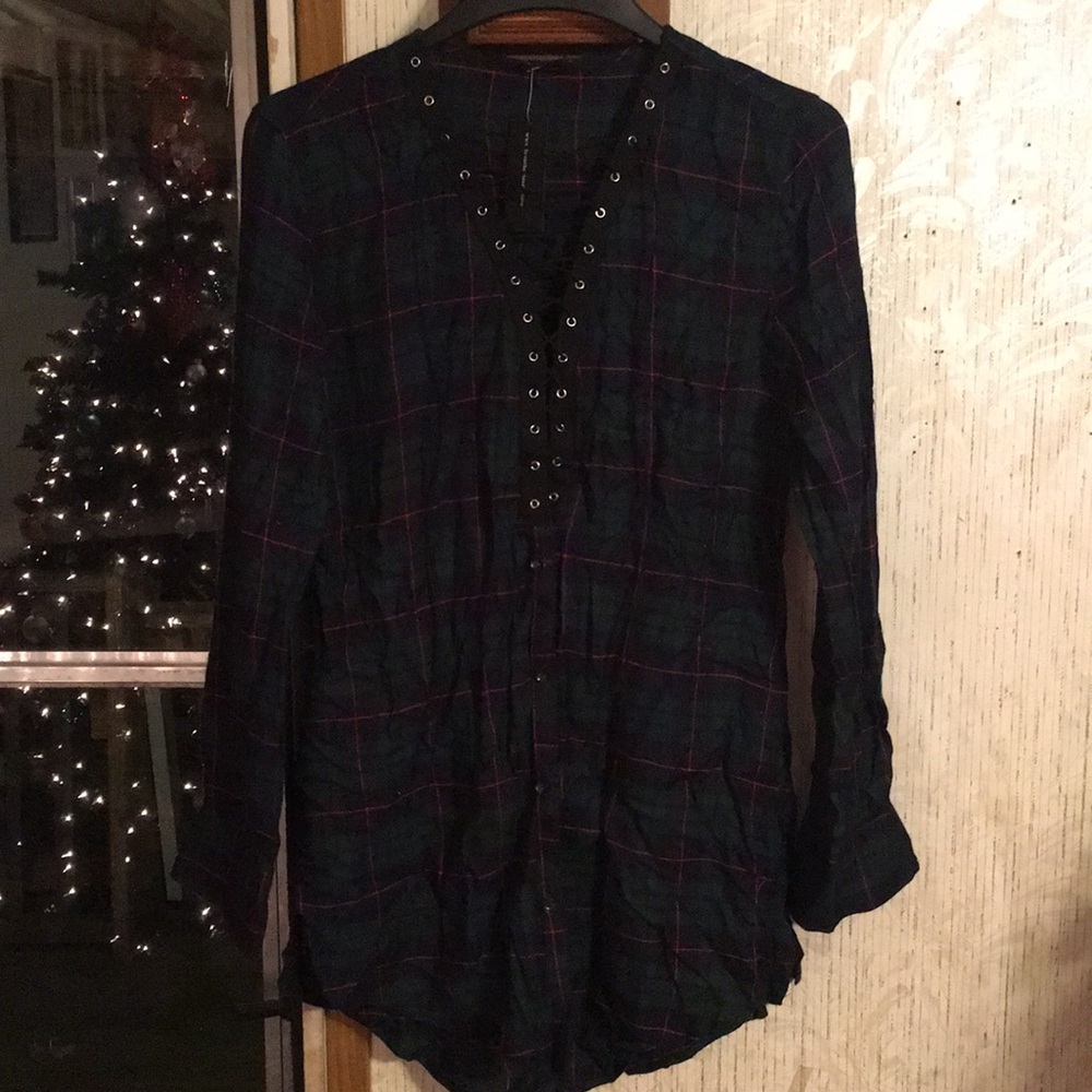 Lace up flannel shirt