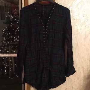 Lace up flannel shirt
