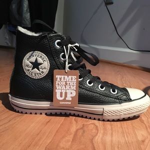 Black, Leather, High-Top Converse