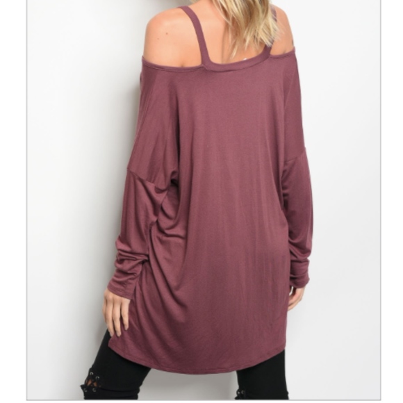 LAST 2: Dark Mauve Cold Shoulder Top - Picture 2 of 2